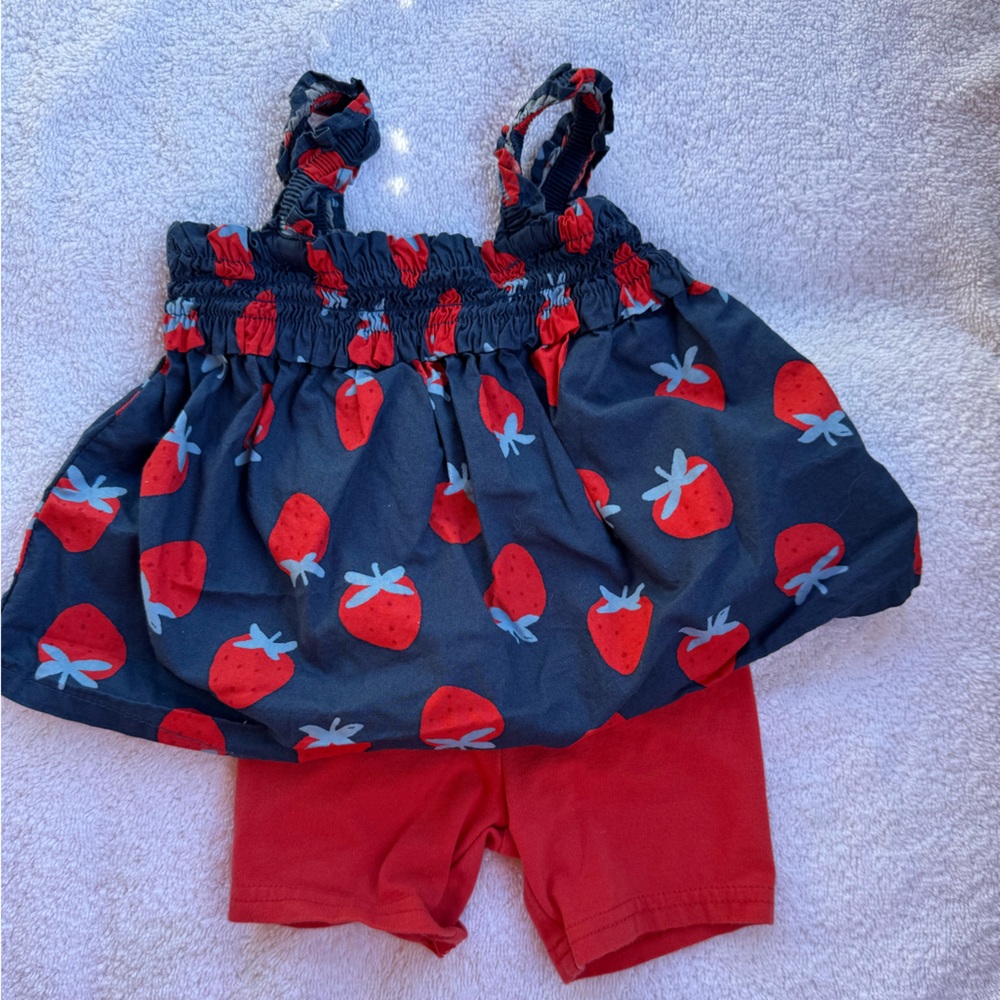 Carter's Blue and Red Strawberry Print Baby Shorts